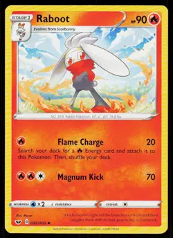 Raboot 032/202 Uncommon Sword & Shield Pokemon Near Mint - Image 1