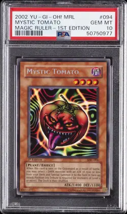 2002 YU-GI-OH! MRL-MAGIC RULER 1ST EDITION #094 MYSTIC TOMATO PSA 10 - Image 1