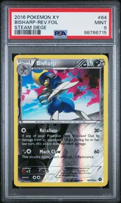 PSA 9 MINT Bisharp 64/114 XY-Steam Siege Reverse Holo 2016 Pokemon TCG - Image 1