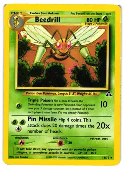Pokemon TCG Beedrill 18/75 Rare Neo Discovery Unlimited DMG - Image 1