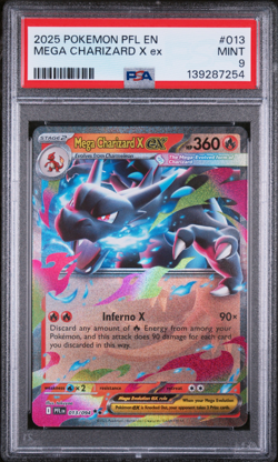 PSA 9 2025 POKEMON PFL EN-PHANTASMAL FLAMES #013 MEGA CHARIZARD X ex - Image 1