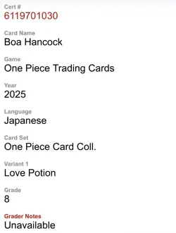 2025 Boa Hancock "Love Potion" One Piece x Baskin Robbins Collection Card CGC 8 - Image 3