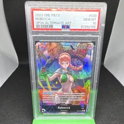Bandai Rebecca OP04-039 Kingdoms of Intrigue Foil Alt Art Leader 5000 Eng PSA 10 - Image 1