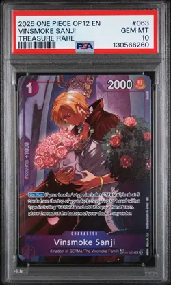 2025 One Piece Vinsmoke Sanji OP12 Treasure Rare PSA 10 #063 - Image 1