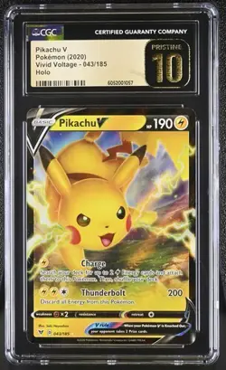 CGC 10 Pristine Pikachu V 043/185 Pokemon 2020 Vivid Voltage Holo Rare - Image 1