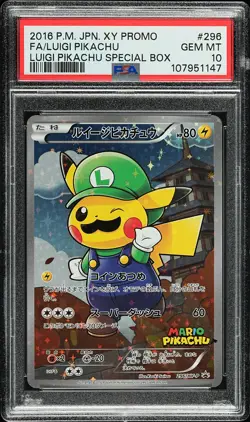 2016 POKEMON JAPANESE XY PROMO #296 FULL ART/LUIGI PIKACHU PSA 10 - Image 1