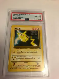 1999 Pokemon Game Pikachu First Movie Promo #4 Black Star Gold Stamp PSA 8 - Image 1