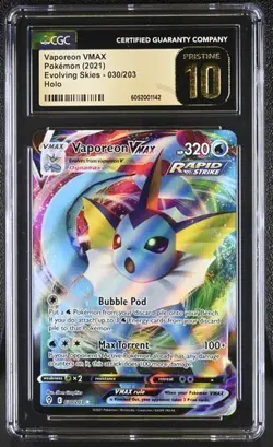 CGC 10 PRISTINE Vaporeon VMAX 030/203 Evolving Skies Holo Pokemon 2021 UR - Image 1