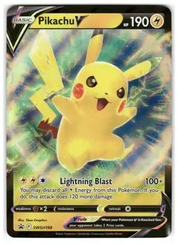 Pikachu V SWSH198 JUMBO CARD Holo Promo Sword & Shield Promo Pokemon LP - Image 1
