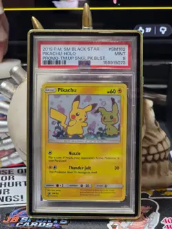 ☠☠ Pokemon PSA 9 Pikachu SM162 Sm Holo Team Up Blister Promo Mew Tail HD Swirl - Image 2