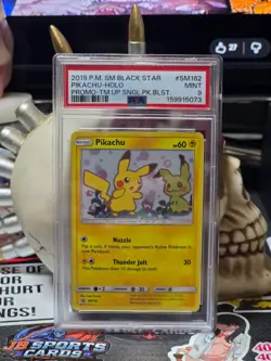 ☠☠ Pokemon PSA 9 Pikachu SM162 Sm Holo Team Up Blister Promo Mew Tail HD Swirl - Image 4