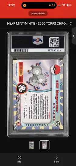 2000 Topps Chrome Pokemon T.V Magneton Sparkle Foil #82 - PSA 8 Graded - Image 2