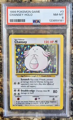 1999 Pokemon Basic Base Set Unlimited Chansey 3 Holo PSA 8 NM-MINT - Image 1