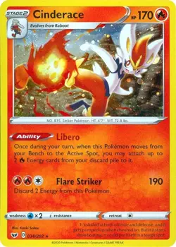 Cinderace - 034/202 Sword & Shield Cosmos Holo Rare Pokemon - NM/MINT - Image 1