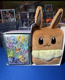 Pokemon Center Eevee Plush Deck Box Card Storage Case for Pokemon TCG + Sleeves - Image 1