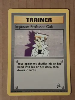 Pokemon Imposter Professor Oak 102/130 Base Set 2 Rare NM See Pictures - Image 1