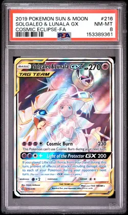 POKEMON SOLGALEO & LUNALA GX 216/236 ALTERNATE ART S&MCOSMIC ECLIPSE 2019 PSA 8 - Image 1