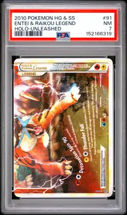 2010 POKEMON HEARTGOLD & SOULSILVER UNLEASHED ENTEI & RAIKOU LEGEND-HOLO PSA 7 - Image 1
