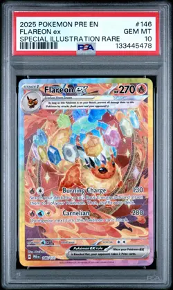 2025 POKEMON PRE EN-PRISMATIC EVOLUTIONS #146 FLAREON EX PSA 10 - Image 1