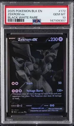 2025 POKEMON BLK EN-BLACK BOLT BLACK WHITE RARE #172 ZEKROM EX PSA 10 - Image 1
