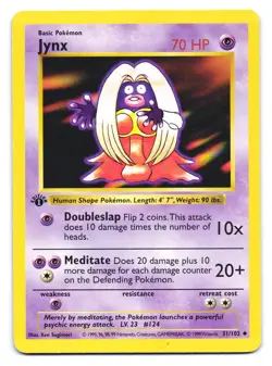 Jynx 31/102 Uncommon Base Set Shadowless Pokemon 1st Edition MP - Image 1
