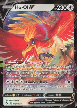Ho-Oh V 140/195 Holo V Rare Silver Tempest Pokemon Near Mint - Image 1
