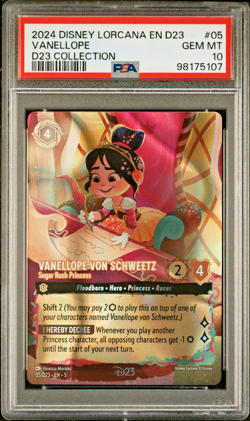 2024 DISNEY LORCANA D23 #05 VANELLOPE VON SCHWEETZ - SUGAR RUSH PRINCESS PSA 10 - Image 1