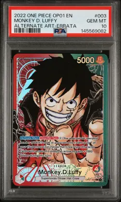 PSA 10 2022 ONE PIECE OP01 ROMANCE DAWN 003 MONKEY D. LUFFY ALTERNATE ART ERRATA - Image 1