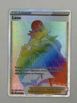 Pokemon TCG Leon Trainer Card Vivid Voltage Rainbow Rare, 195/185 - Image 1