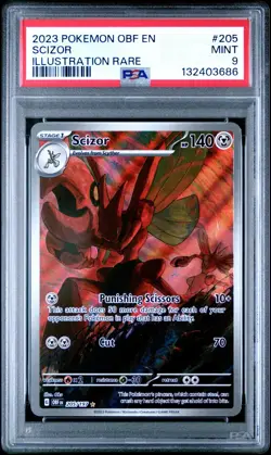 2023 Pokemon OBF Scizor Illustration Rare #205 PSA 9 Mint – Obsidian Flames - Image 1