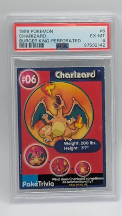 1999 Pokemon PokeTrivia Burger King - Perforated Charizard #6 PSA 6! - Image 1