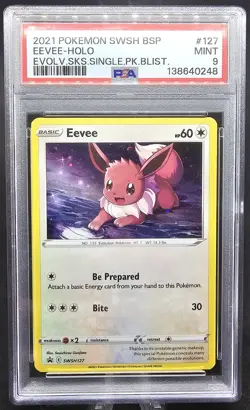 2021 POKEMON SWSH BSP EEVEE HOLO SINGLE PACK BLISTER PROMO PSA 9 MINT - Image 1