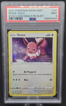 2021 POKEMON SWSH BSP EEVEE HOLO SINGLE PACK BLISTER PROMO PSA 9 MINT - Image 1