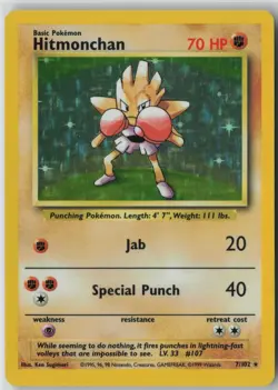 Hitmonchan 7/102 Holo Holo Rare Base Set Unlimited Pokemon Lightly Played - Image 1