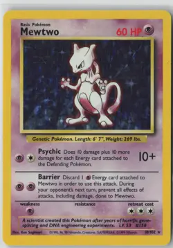 Mewtwo 10/102 Holo Holo Rare Base Set Unlimited Pokemon Moderately Played - Image 1