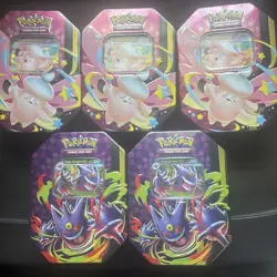 Lot of 5 - Pokemon TCG Mega Moonlit Tins - Mega Gengar Clefable Ex New Sealed - Image 1