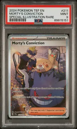 PSA 9 2024 POKEMON SV05 TEMPORAL FORCES MORTY'S CONVICTION 211/162 SIR HOLO ENG - Image 1