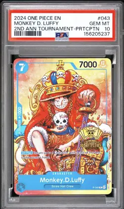 Monkey D. Luffy P-043 Promo 2nd Anniversary Stamped One Piece TCG English PSA 10 - Image 1