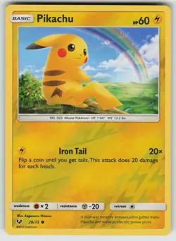 Pikachu 28/73 Common Shining Legends Pokemon Reverse Holo Near Mint - Image 1