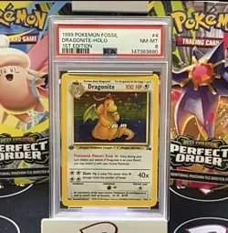1999 Pokemon Fossil Dragonite Holo 1st Edition 4/62 PSA 8 - Image 2