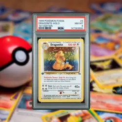1999 Pokemon Fossil Dragonite Holo 1st Edition 4/62 PSA 8 - Image 3