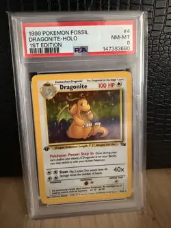 1999 Pokemon Fossil Dragonite Holo 1st Edition 4/62 PSA 8 - Image 4