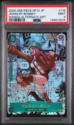 2025 ONE PIECE JAPANESE MANGA ALTERNATE ART OP12-118 JEWELRY BONNEY PSA 9 - Image 1