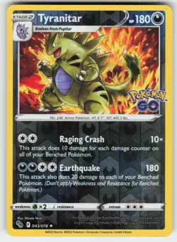Tyranitar 043/078 Holo Rare Pokemon GO Pokemon Lightly Played - Image 1