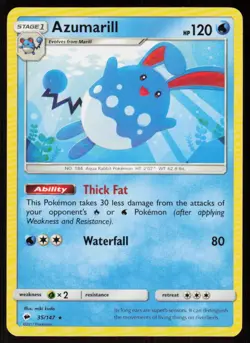 Azumarill 35/147 Rare Burning Shadows Pokemon Near Mint - Image 1