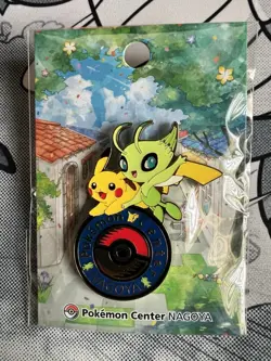 POKEMON CENTER JAPAN NAGOYA EXCLUSIVE PIN BADGE PIKACHU CELEBI METAL NEW/SEALED - Image 1