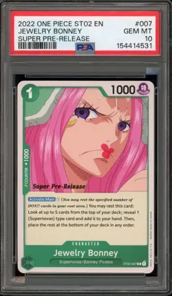 One Piece CCG Jewelry Bonney Super Pre-Release ST02-007 PSA 10 Gem Mint - Image 1