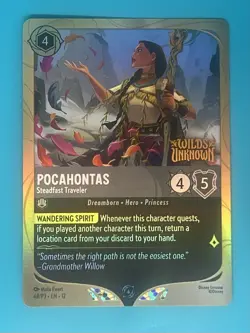 Disney Lorcana Wilds Unknown Pocahontas Steadfast Traveler Prerelease Promo - Image 1