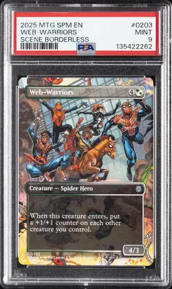 2025 MTG MARVEL'S SPIDER-MAN SCENE BORDERLESS #0203 WEB-WARRIORS PSA 9 - Image 1