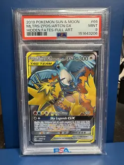 2019 Pokemon Sun & Moon Zapdos Moltres Articuno GX Hidden Fates FA PSA 9 - Image 1